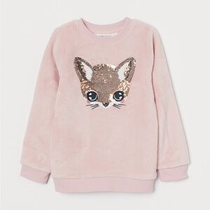 H&M Pink Fleece Sweatshirt with reversible Sequin Fox sz 8-10